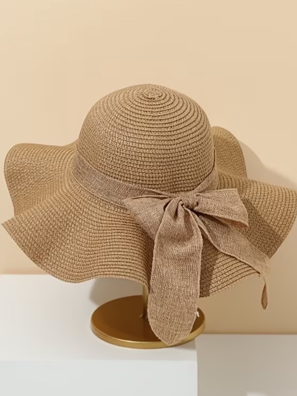 Elegant Wide Brim Straw Sun Hat with Bow - Summer Beach Floppy Hat